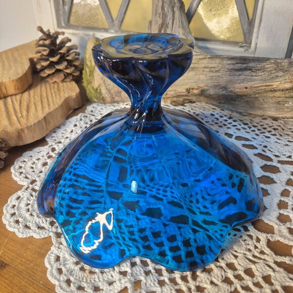 VIKING Vintage Blue Glass Pedestal Bowl - Picture 7 of 11